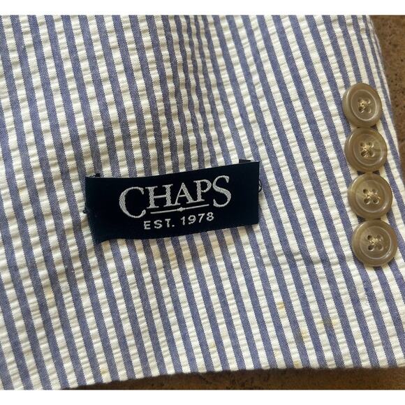 Vintage CHAPS Seersucker Blazer Mens 46R Blue White Stripe Summer Jacket NWT - Picture 3 of 7